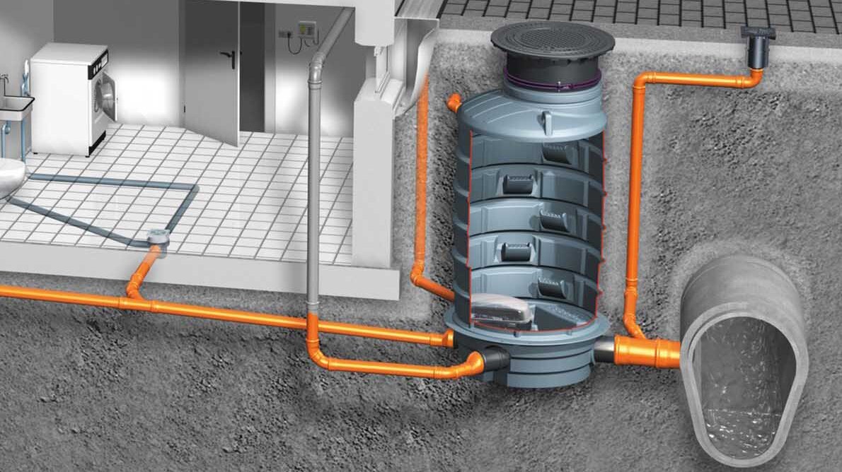 Ilustracja zabudowy standardowej studzienki przeciwzalewowej, z możliwością wykorzystania również jako kolektor