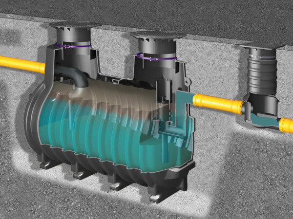 Inbouwvoorbeeld van een olie-/benzineafscheider EasyOil ground, systeem B