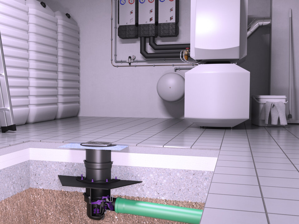 Installation diagram for the light liquid trap in the heating room